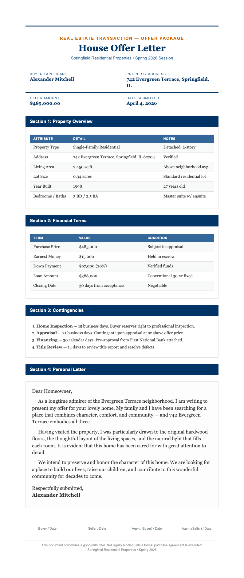 University course pack house offer letter